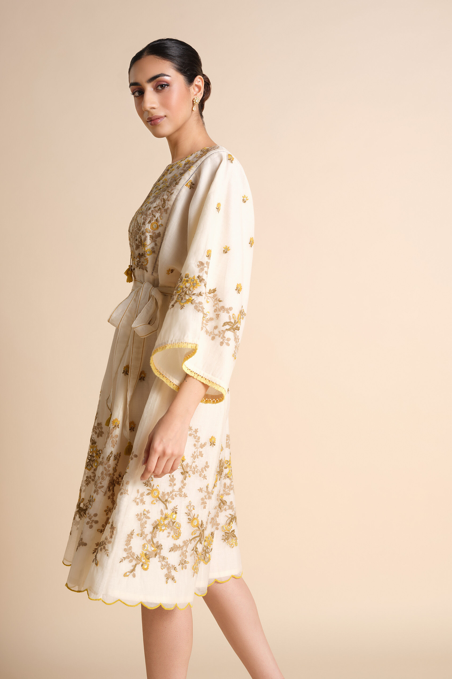Amra Embroidered Mul Dress - Natural, Natural, image 10